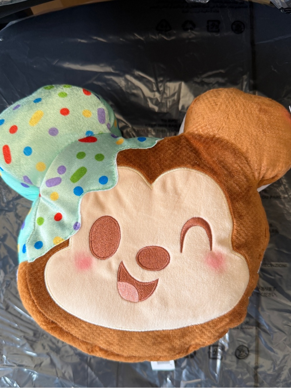 Disney Brown Mickey Face Plush Pillow with Mint Polka Dot Bow Scented plush’s